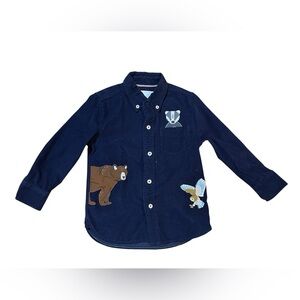 MINI BODEN Navy Blue Kids Shirt with Animal Patches 4-5Y